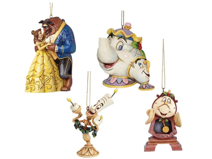 Disney Traditions Belle & The Beast with Mrs Potts, Cogsworth & Lumier Hanging Tree Decorations
