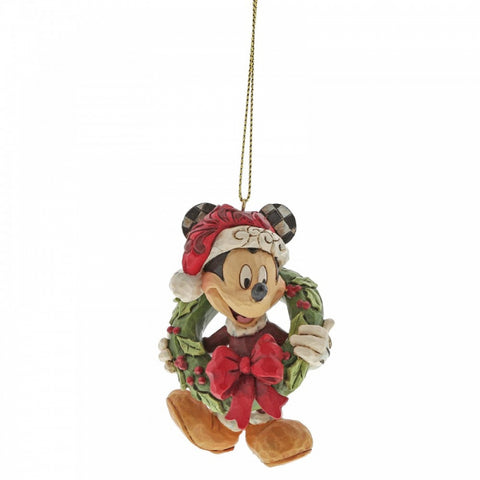 Disney Traditions Hanging Ornament - Mickey Mouse With Christmas Wreath